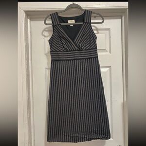 LOFT Navy Dress with Cream Pinstripe Wrap Bodice
